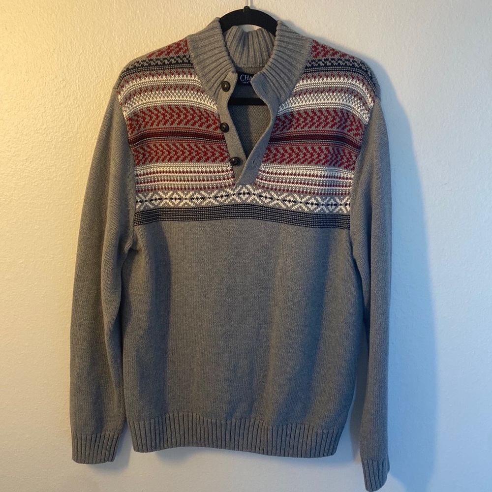 Gray And Red Patterned Quarter Zip Pullover - image 1